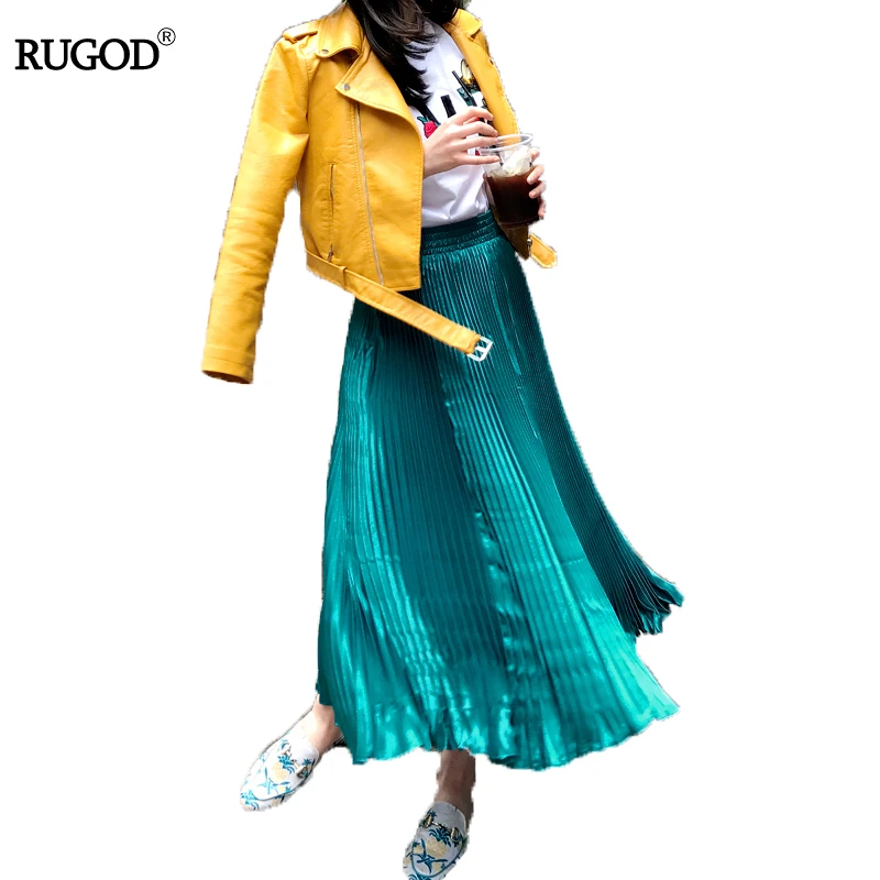 Rugod 2018 Новое поступление на весну и зиму длинные плиссированные юбки сплошной