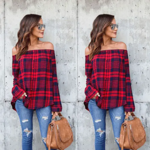 Off Shoulder Women's Ladies Plaid Cotton Blouses Tops Long Sleeve Shirts Casual Blouse Loose Shirts Spring Red Clothes
Off Shoulder Women's Ladies Plaid Cotton Blouses Tops Long Sleeve Shirts Casual Blouse Loose Shirts Spring Red Clothes