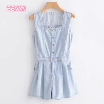 2018 new summer women's careful machine sleeveless halter denim vest washed old jumpsuit
2018 new summer women's careful machine sleeveless halter denim vest washed old jumpsuit