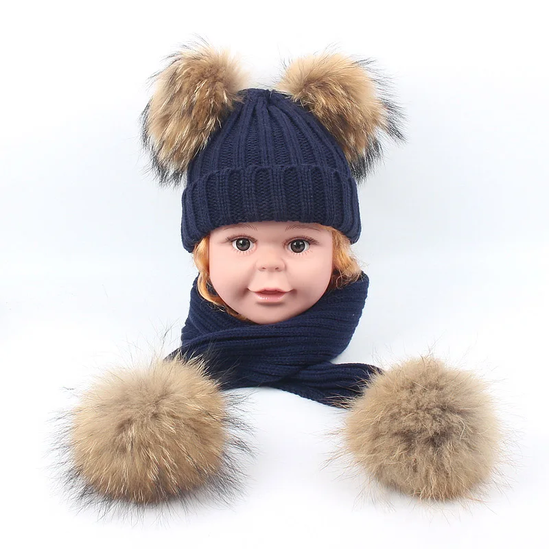Doitbest детские зимние вязаные шерстяные меховые шапки с помпоном из настоящего
