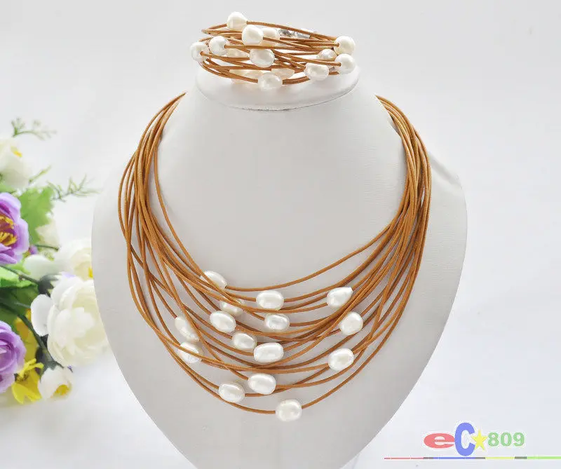 wholesale 15row 13mm white rice freshwater pearl coffee leather necklace & bracelet 5.31
wholesale 15row 13mm white rice freshwater pearl coffee leather necklace & bracelet 5.31