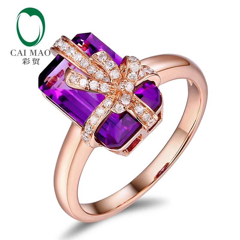 

CaiMao 14KT/585 Rose Gold 5.2ct Natural amethyst & 0.18 ct Full Cut Diamond Engagement Gemstone Ring Jewelry bow-knot