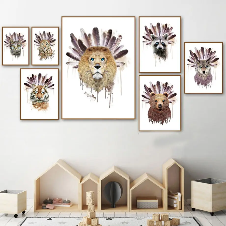 Cartoon Lion Bear Fox Raccoon Owl Indian Feather Wall Art Canvas Painting Nordic Posters And Prints Wall Picture Kids Room Decor
Cartoon Lion Bear Fox Raccoon Owl Indian Feather Wall Art Canvas Painting Nordic Posters And Prints Wall Picture Kids Room Decor