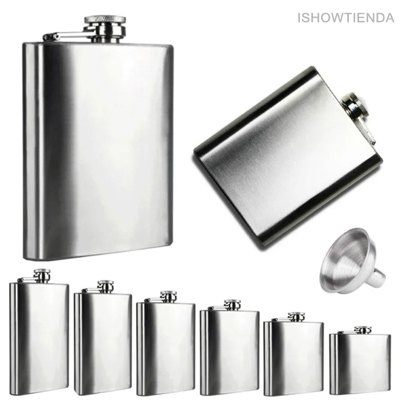 

ISHOWTIENDA Boom Fashion 6 Sizes 4oz-10oz Stainless Steel Pocket Hip Flask Retro Whiskey Flask Liquor Screw Cap With Funnel