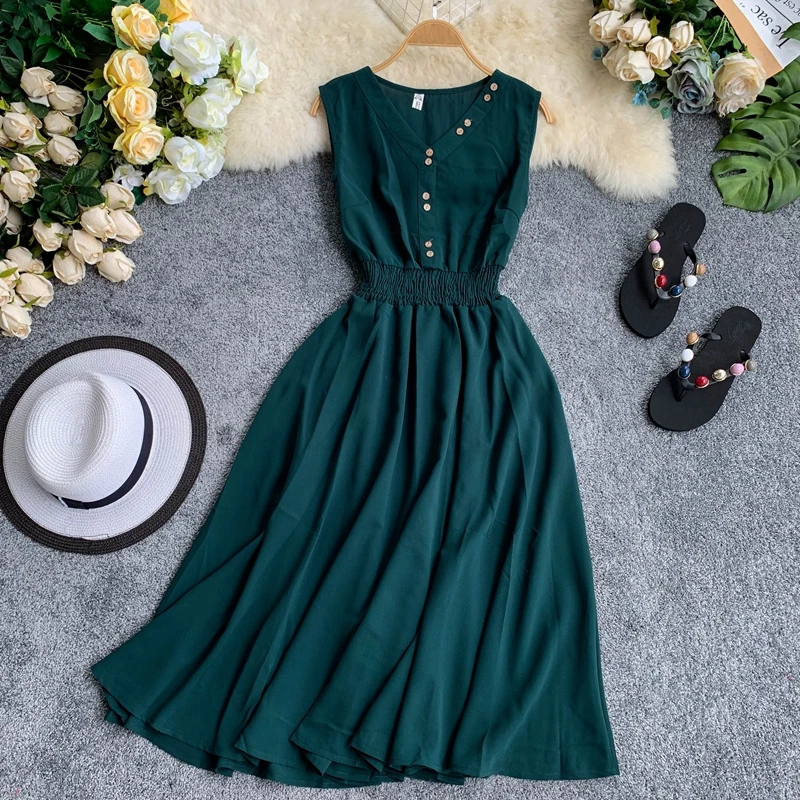 Vadim Rushed Dress Women 2019 New Dress With Row Button, Sleeveless, Waist Tightening, V-neck, Simple, Solid Color,ankle-length
Vadim Rushed Dress Women 2019 New Dress With Row Button, Sleeveless, Waist Tightening, V-neck, Simple, Solid Color,ankle-length