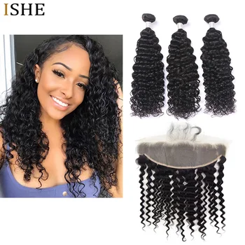 ISHE Deep Curly Hair Bundles With Transparent Lace Frontal Brazilian Remy Human Hair Curls Pre Plucked Lace Frontal With Bundles
ISHE Deep Curly Hair Bundles With Transparent Lace Frontal Brazilian Remy Human Hair Curls Pre Plucked Lace Frontal With Bundles
