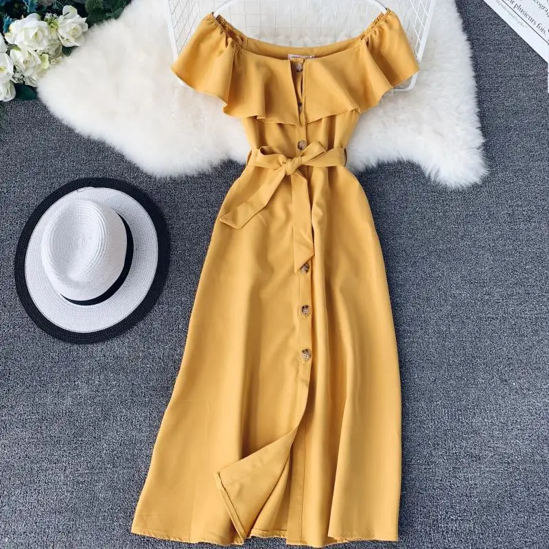 FMFSSOM Women Sweet Dress 2019 New Summer Ladys Sleeveless Off Shoulder Single Breasted With Belt High Waist Slim Dresses
FMFSSOM Women Sweet Dress 2019 New Summer Ladys Sleeveless Off Shoulder Single Breasted With Belt High Waist Slim Dresses