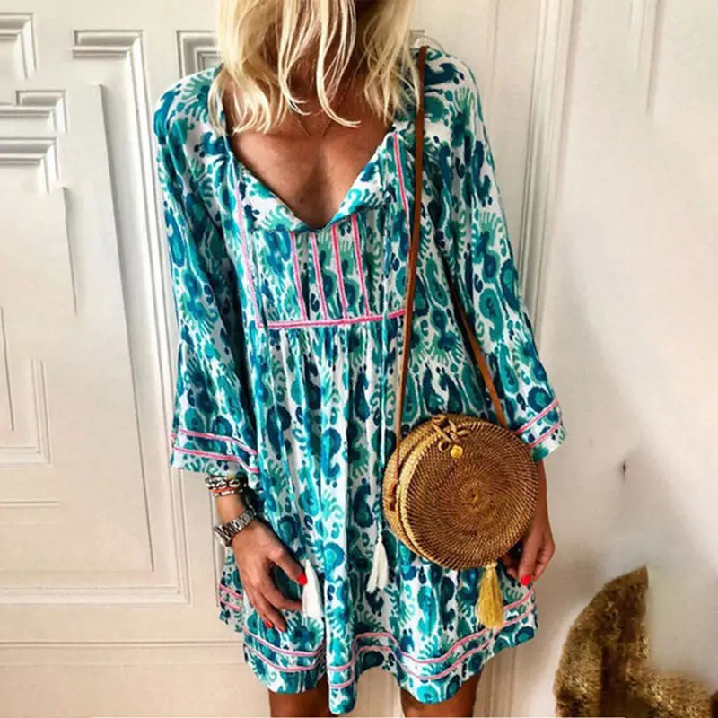 Womens V-neck Tunic Print Mini Dress Long Sleeve Patchwork High Waist Ladies Short Dresses 2019 Summer Female Loose Vestidos
Womens V-neck Tunic Print Mini Dress Long Sleeve Patchwork High Waist Ladies Short Dresses 2019 Summer Female Loose Vestidos