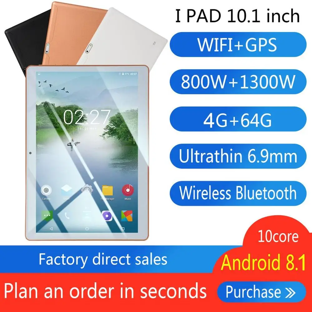 10.1 inch for Android 8.1 plastic Tablet PC 4GB+64GB Ten-Core WIFI tablet 13.0MP Camera Drop shipping
10.1 inch for Android 8.1 plastic Tablet PC 4GB+64GB Ten-Core WIFI tablet 13.0MP Camera Drop shipping