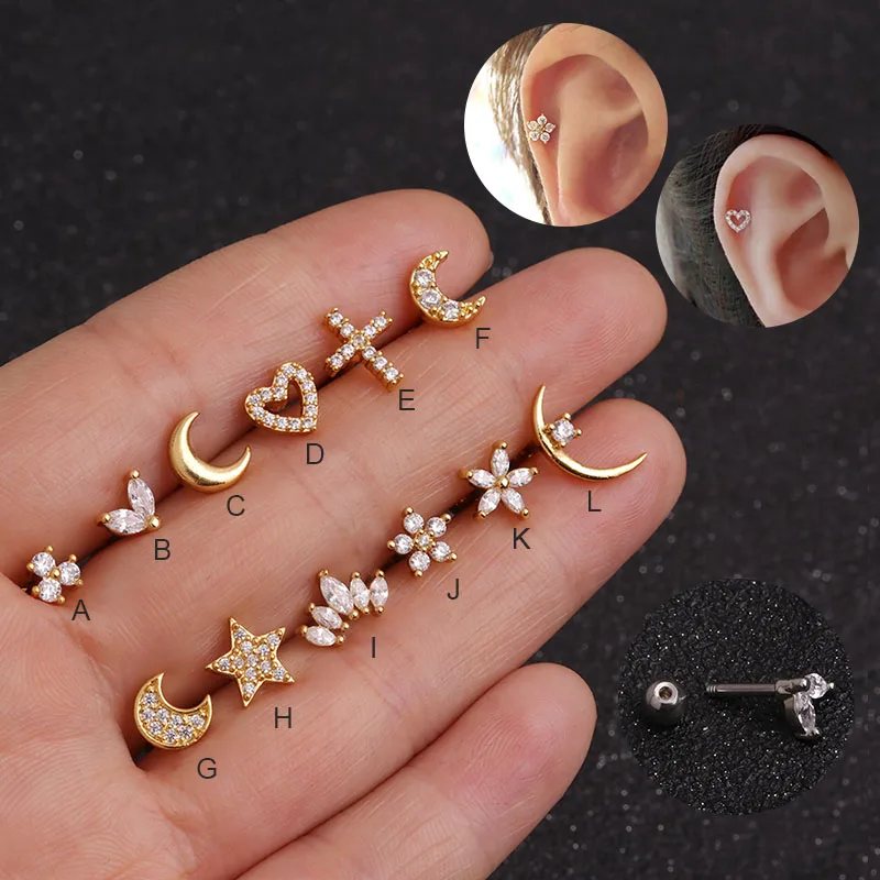 Feelgood Gold And Silver Color Cz Cartilage Stud Moon Star Heart Cross Flower Crown Helix Piercing Tragus Stud Conch Earring
Feelgood Gold And Silver Color Cz Cartilage Stud Moon Star Heart Cross Flower Crown Helix Piercing Tragus Stud Conch Earring