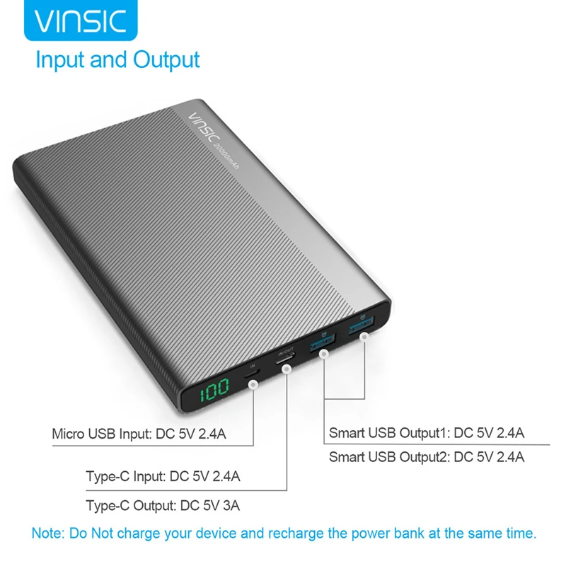 VINSIC VSPB304 for iphone 4 5 6 7 Ultra Slim Power Bank 20000 mAh with TYPE-C Interface Portable Charger External Battery Pack
VINSIC VSPB304 for iphone 4 5 6 7 Ultra Slim Power Bank 20000 mAh with TYPE-C Interface Portable Charger External Battery Pack