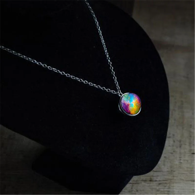 Qevila Hot Fashion Neckalces Cosmic space double-sided glass ball time gemstone Pendant Necklace galaxy nebula for women Jewelry (2)