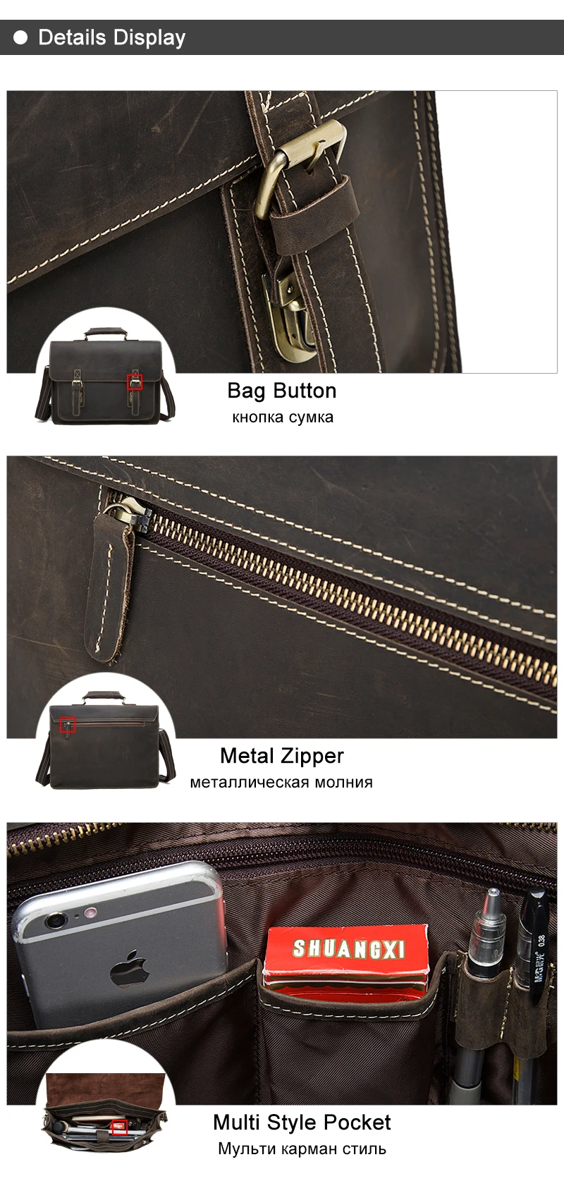 Business Men Briefcase Crazy Horse Genuine Leather Men Bag Handbags Totes Vintage laptop bag Male Shoulder bags 01 (5)