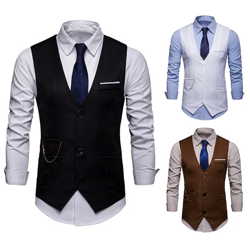 

HEFLASHOR Mens Business Dress Vests Slim Fit Mens Suit Vest Male Waistcoat Homme Casual Sleeveless Formal Business Suit Jacket