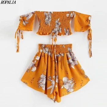 Summer Off Shoulder Cinched Ruched Floral Women Set Slash Neck Lace Up Short Sleeves Crop Top High Waist Shorts Beach Boho Set
Summer Off Shoulder Cinched Ruched Floral Women Set Slash Neck Lace Up Short Sleeves Crop Top High Waist Shorts Beach Boho Set