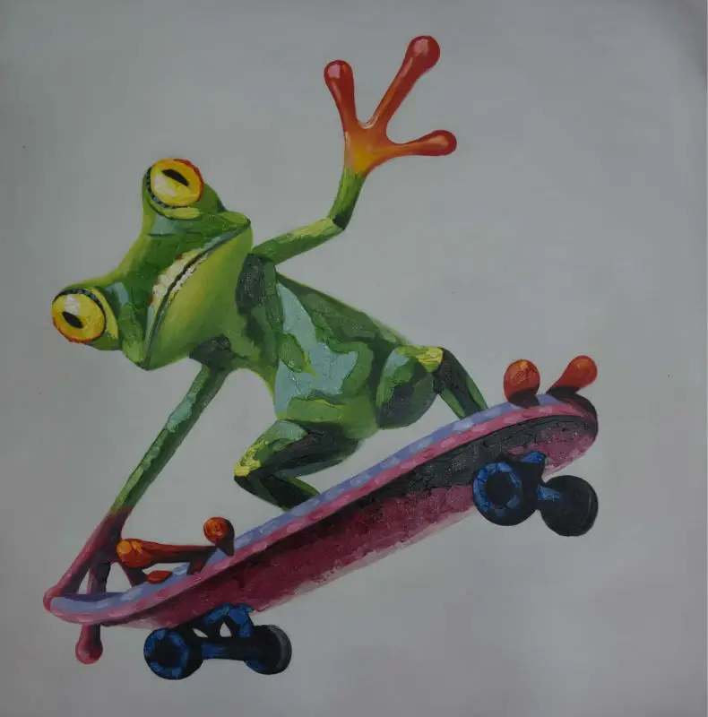 HandPainted Abstract Cartoon Animal Oil Canvas Painting Happy Frog Skateboarding Oil Painting Wall Art Picture Painting for Room
HandPainted Abstract Cartoon Animal Oil Canvas Painting Happy Frog Skateboarding Oil Painting Wall Art Picture Painting for Room