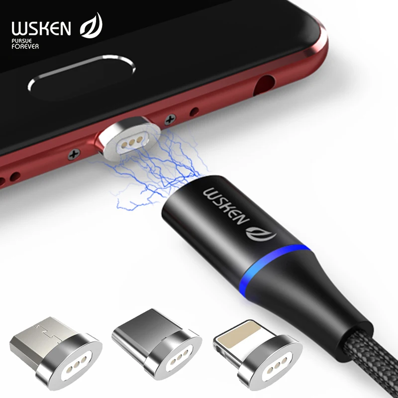 WSKEN овальный светодиодный магнитный micro USB кабель и type c Магнитный зарядный для iPhone