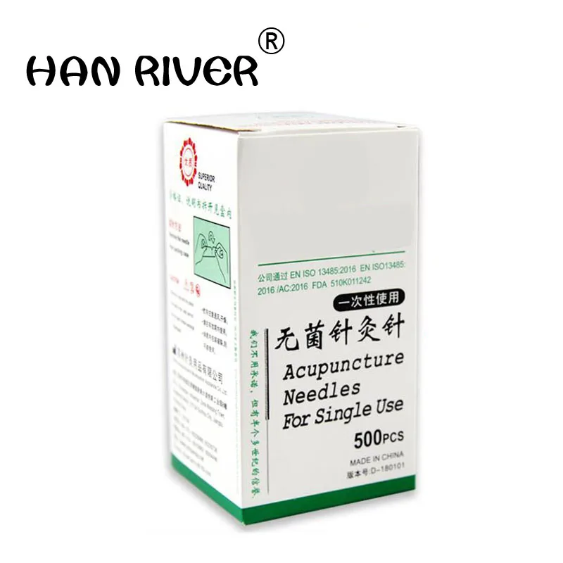

HANRIVER 500 pieces into silver needle flat handle needles disposable sterile acupuncture needle insertion