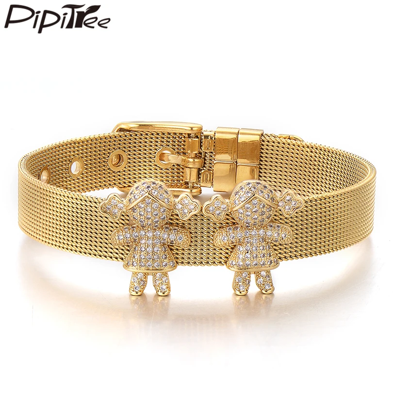 Pipitree Full Clear CZ Zircon Charm Boy Girl Family Bracelet Stainless Steel Mesh Couple Bracelets Bangles Women Men's Jewelry
Pipitree Full Clear CZ Zircon Charm Boy Girl Family Bracelet Stainless Steel Mesh Couple Bracelets Bangles Women Men's Jewelry