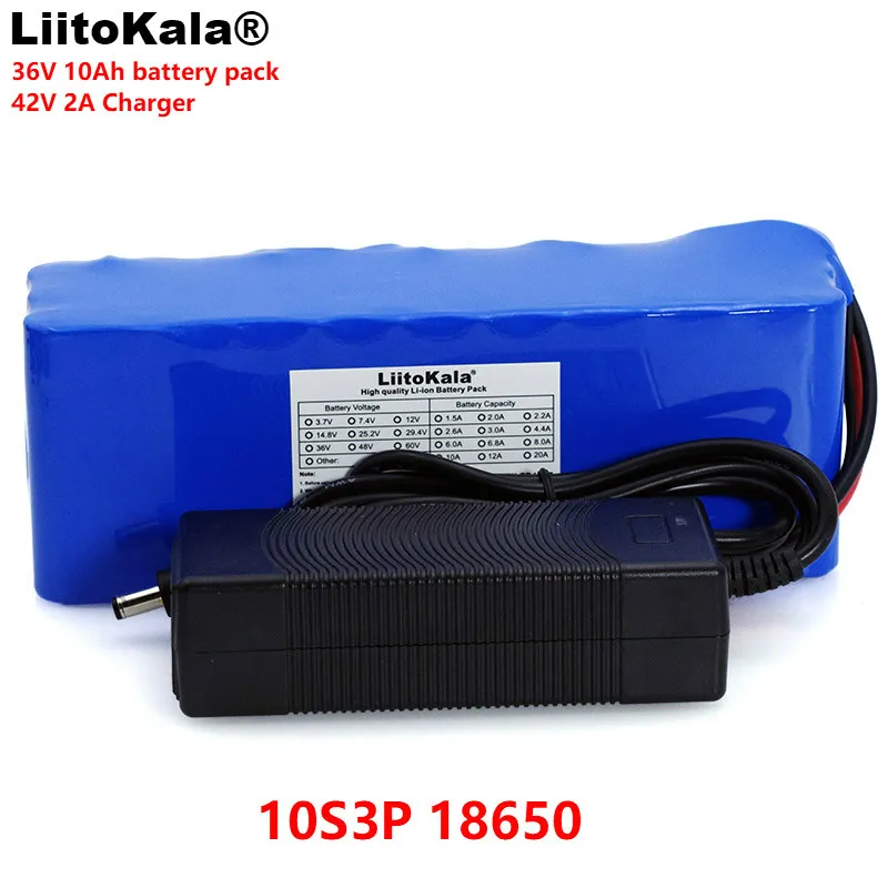 Аккумуляторная батарея LiitoKala 36 В 10 Ач 10S3P 18650 + зарядное устройство 2 А | Электроника