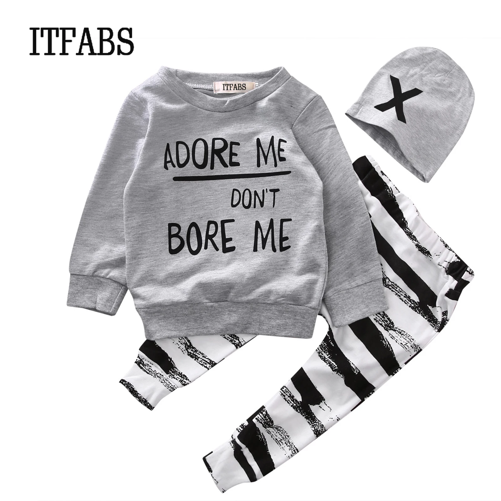 Newborn Infant Baby Boy Girl 3 Pcs Clothing Set Babies Long Sleeve Letter T-shirt Top+Striped Pants Hat 3pcs Outfit Clothes Sets
Newborn Infant Baby Boy Girl 3 Pcs Clothing Set Babies Long Sleeve Letter T-shirt Top+Striped Pants Hat 3pcs Outfit Clothes Sets