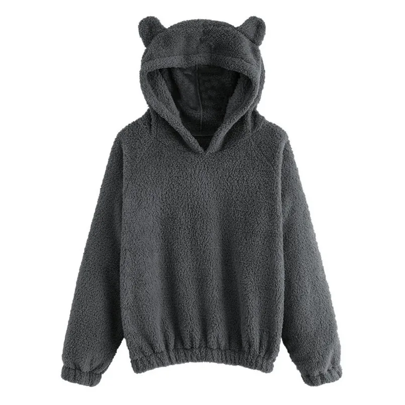 Cute Harajuku Womens Sweatshirts Hoodie Crop Tops Solid Cat Ear Long Sleeve Cropped Sweatshirt Hooded Pullover Moletom 40OC52