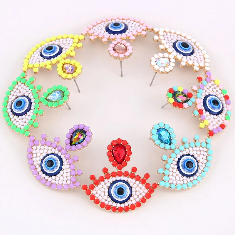 New Vintage Gold Color Bohemian Eyes Stud Earrings for Women 2 Designs Cute Bead Eyes Wedding Statement Earrings Gifts (12)