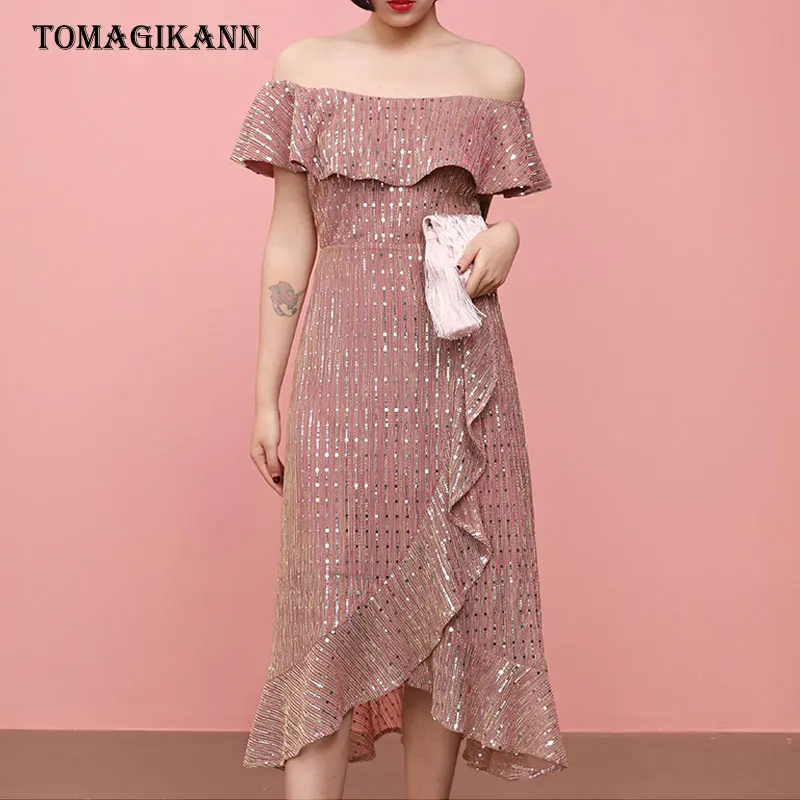 Sparkling Paillette Off Shoulder Ruffles Bodycon Dress 2019 Women Elegant Slash Neck Draped Sundress Party Aniversary Dresses
Sparkling Paillette Off Shoulder Ruffles Bodycon Dress 2019 Women Elegant Slash Neck Draped Sundress Party Aniversary Dresses