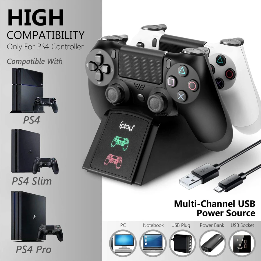 

PS4 Pro Slim Controller Charger LED Gamepad Charging Dock Station for Sony Playstation 4 Dualshock 4 Joystick Games Accessories