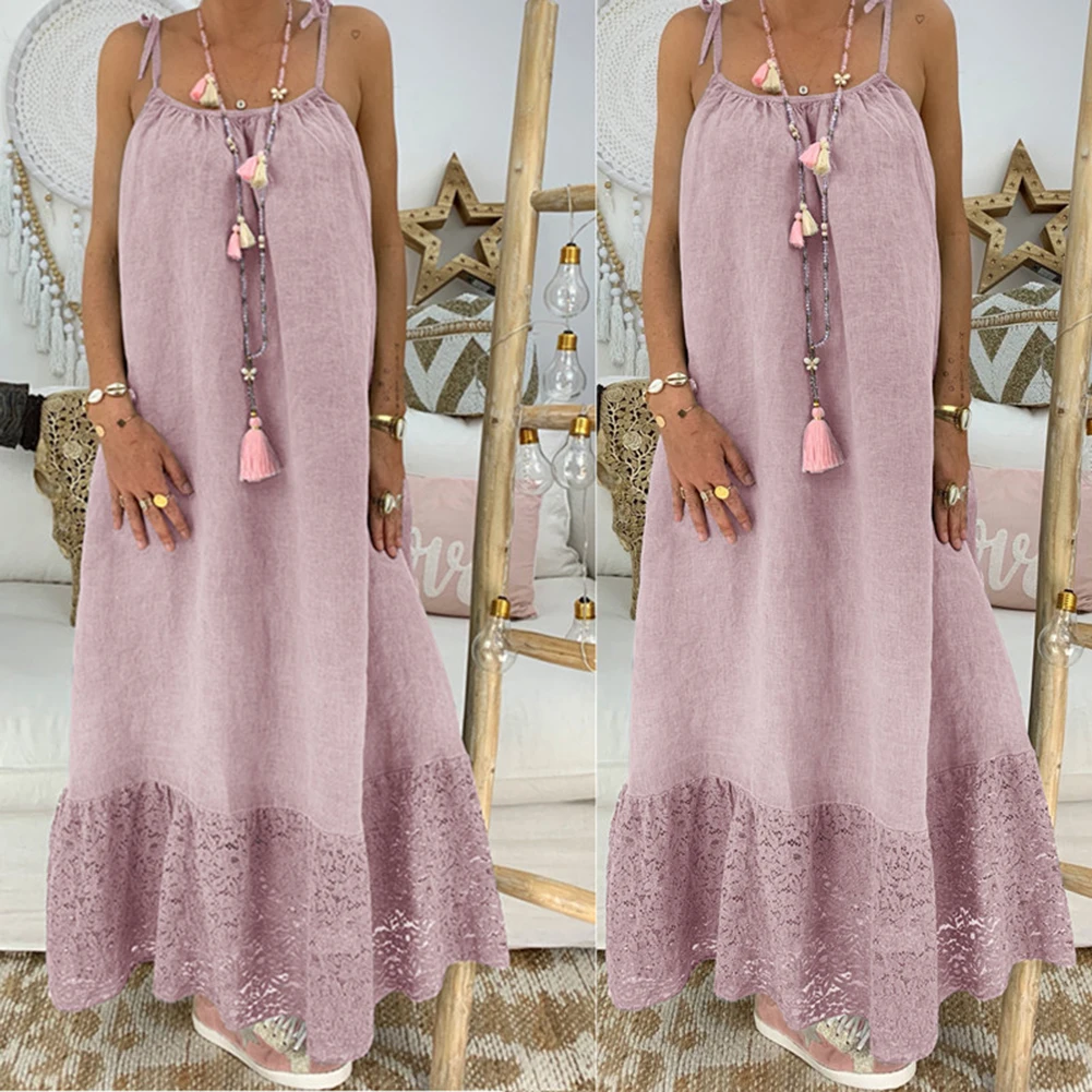 Women Boho Lace Up Long Maxi Solid Color Dresses Beach Holiday Party Female Casual Loose Summer Strap Sundress
Women Boho Lace Up Long Maxi Solid Color Dresses Beach Holiday Party Female Casual Loose Summer Strap Sundress
