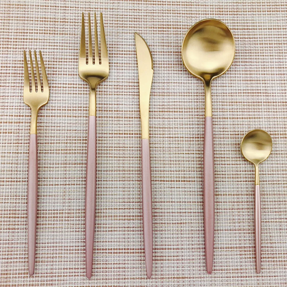 4/5/6pcs Korean Royal Pink Golden Tableware Cutlery Set Dinner Knife Teaspoon Fork Set 18/10 Stainless Steel Gold Dinnerware Set
4/5/6pcs Korean Royal Pink Golden Tableware Cutlery Set Dinner Knife Teaspoon Fork Set 18/10 Stainless Steel Gold Dinnerware Set