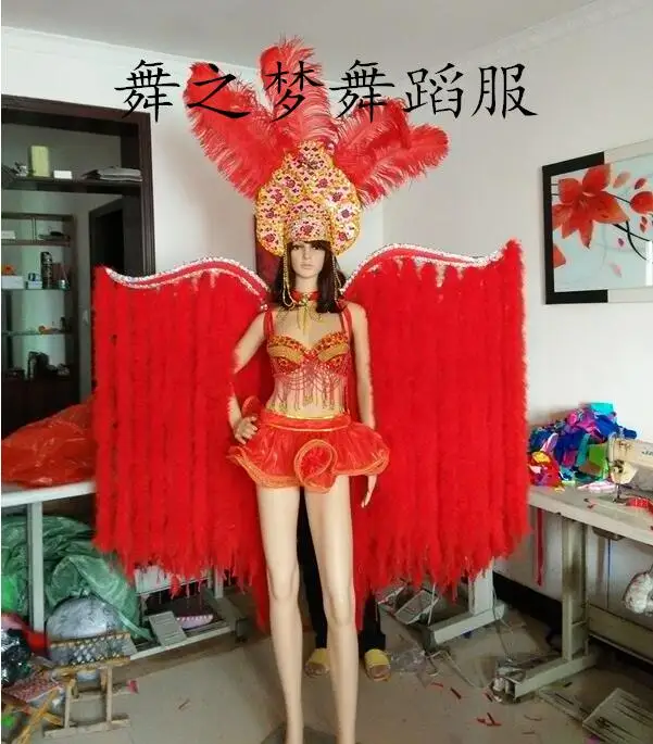 2017 New Fashion Red Spanish dress Feather headdress Samba carnival costumes Wings
2017 New Fashion Red Spanish dress Feather headdress Samba carnival costumes Wings