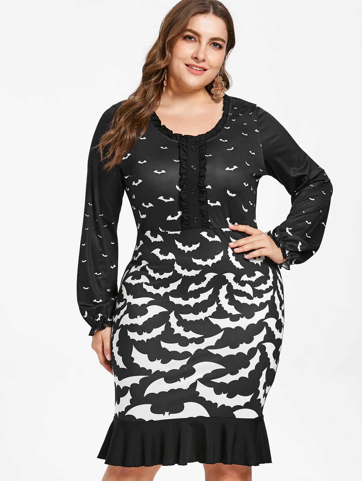 Wipalo Halloween Plus Size Bat Print Ruffled Dress Fall Dresses Women O Neck Long Sleeve Bodycon Dress Party Vestidos De Fiesta
Wipalo Halloween Plus Size Bat Print Ruffled Dress Fall Dresses Women O Neck Long Sleeve Bodycon Dress Party Vestidos De Fiesta