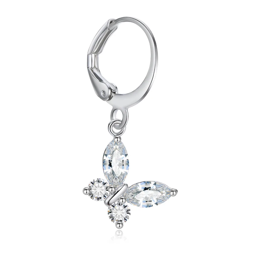 1 Pair New Personality Beautiful Square Butterfly Zircon Small Hoop Earring With Pendant Cute Animal Silver Color EarringE396-T2 | Украшения