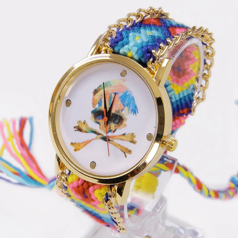 Rainbow Geneva Watch Women Pirate Flag Skull White Dial wristwatch psychedelic Lace Chain Braid Reloj Girl vintage Fabric
Rainbow Geneva Watch Women Pirate Flag Skull White Dial wristwatch psychedelic Lace Chain Braid Reloj Girl vintage Fabric