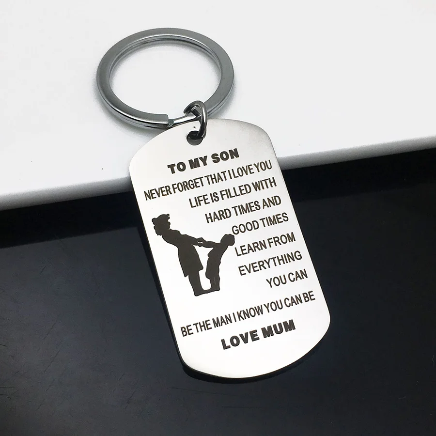 Fashion Jewelry Stainless Dog Tag Keychain YOU CAN BE THE MAN I KNOW YOU CAN BE LOVE MUM keyring For Children Son Birthday Gift
Fashion Jewelry Stainless Dog Tag Keychain YOU CAN BE THE MAN I KNOW YOU CAN BE LOVE MUM keyring For Children Son Birthday Gift