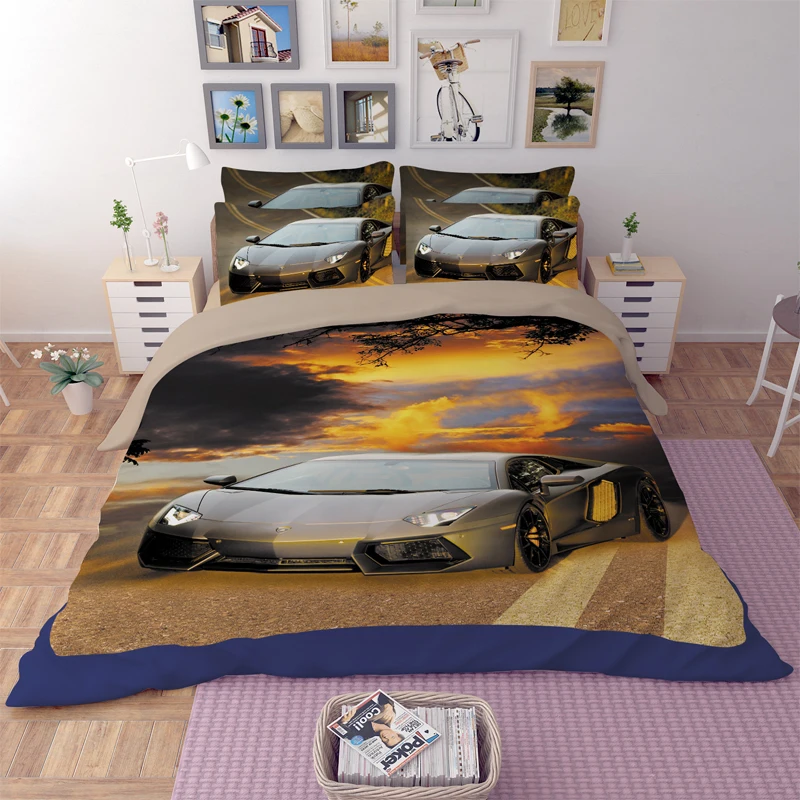 Image Amazing car bedspreads bed linen pillow shames sunset bedding bed comforter duvet cover sets double single full for boys 500TC