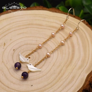 GLSEEVO Natural Amethystine Quartz Long Drop Earrings For Women Shell Bird Dangle 925 Sterling Silver Handmade Earrings GE0046
GLSEEVO Natural Amethystine Quartz Long Drop Earrings For Women Shell Bird Dangle 925 Sterling Silver Handmade Earrings GE0046