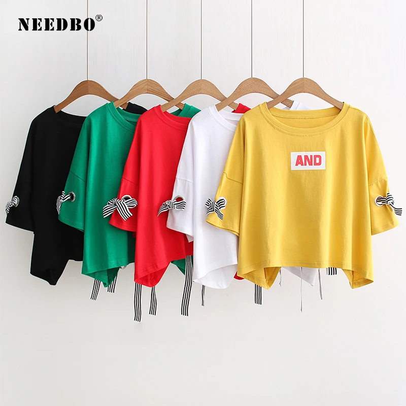 NEEDBO Summer t shirt Women New Arrivals Big Size Tee Shirt Femme t Bow Solid O-Neck Crop Top T Shirt Women Print Letter Tops
NEEDBO Summer t shirt Women New Arrivals Big Size Tee Shirt Femme t Bow Solid O-Neck Crop Top T Shirt Women Print Letter Tops