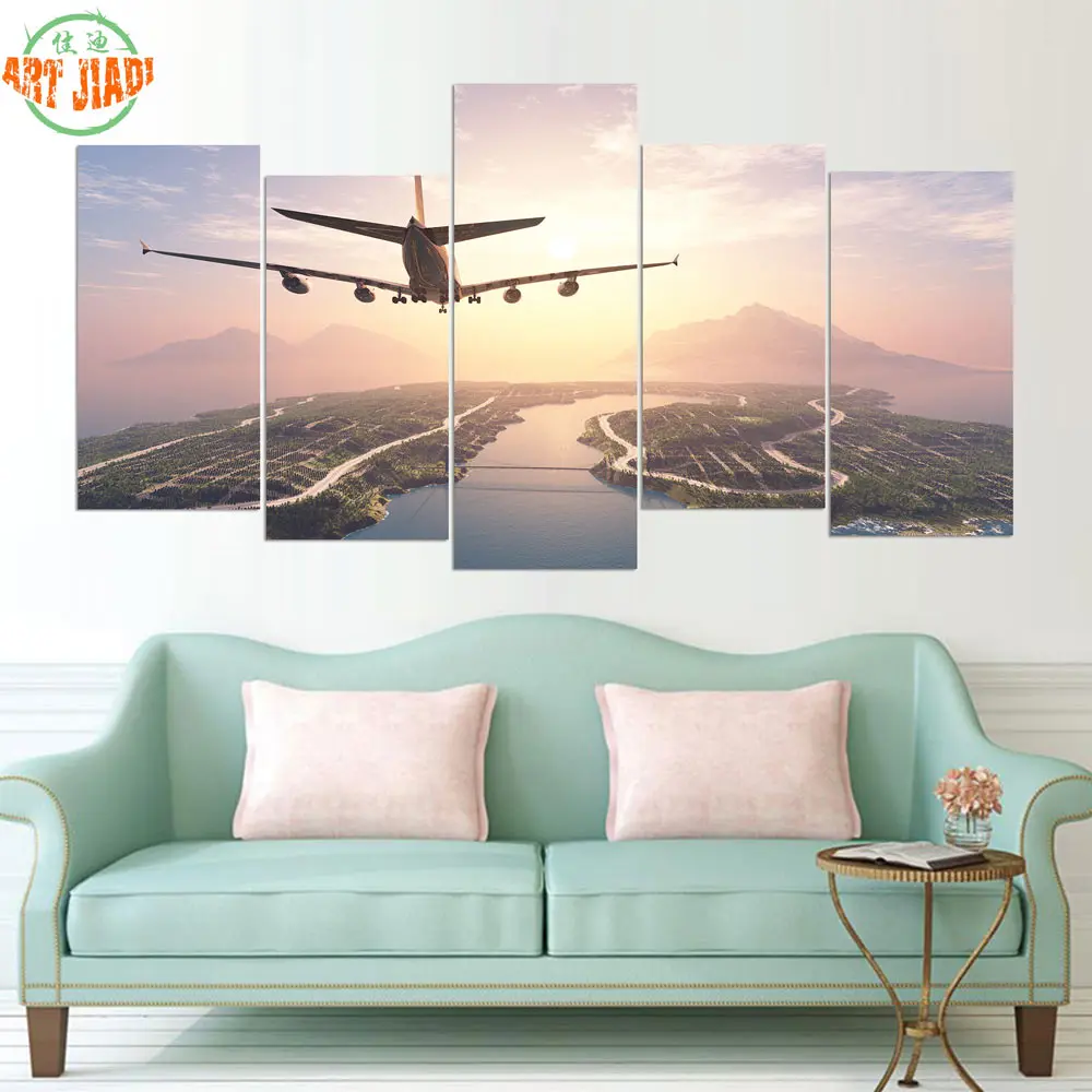 New 5 Pieces/sets Canvas Art HD AIRPLANE LANDING ON ISLAND PAINTING CANVAS Decorations For Home Wall Prints A650 | Дом и сад