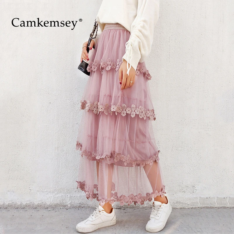 CamKemsey Elegant Party Long Skirts Women Elastic High Waist Lace Embroidery Pink Mesh Skirts Girls School Tutu Skirt
CamKemsey Elegant Party Long Skirts Women Elastic High Waist Lace Embroidery Pink Mesh Skirts Girls School Tutu Skirt