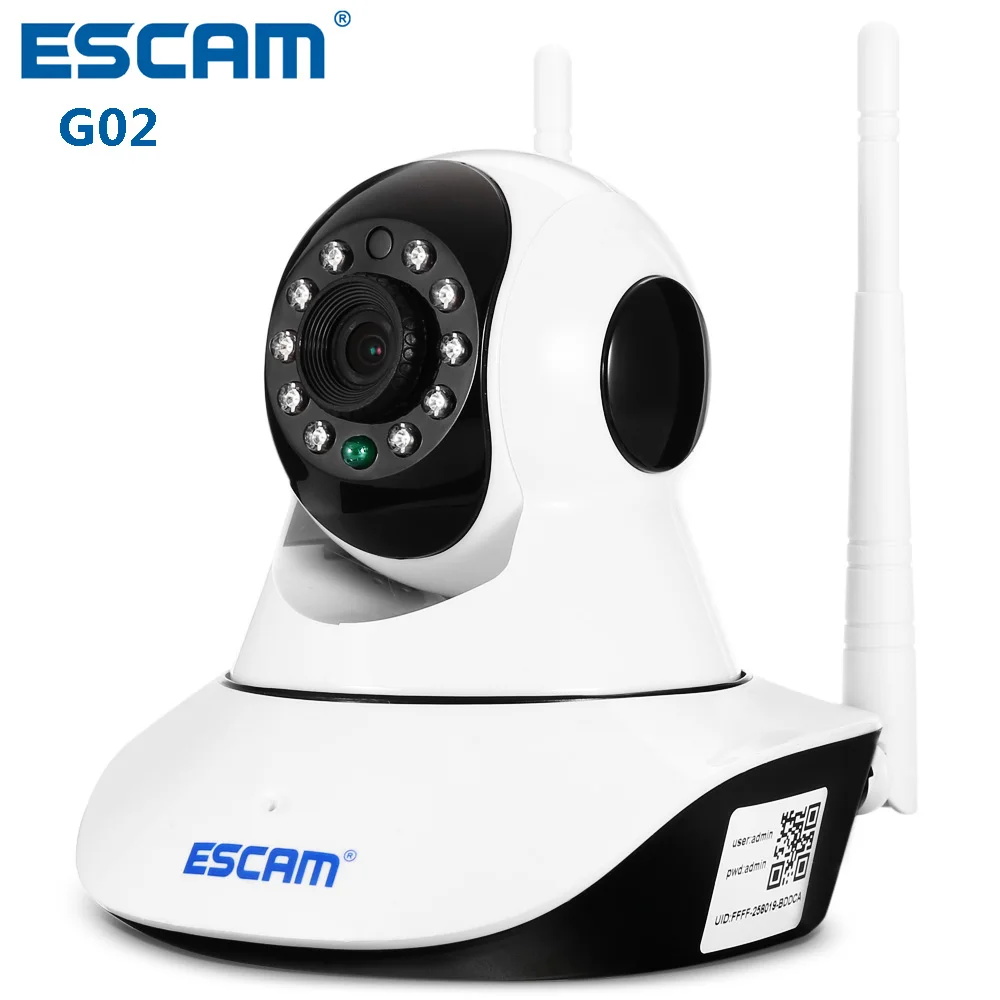 ESCAM G02 Dual Antenna 720P Pan/Tilt WiFi IP IR Camera Support ONVIF Max Up to 128GB Video Monitor ip camera Home security
ESCAM G02 Dual Antenna 720P Pan/Tilt WiFi IP IR Camera Support ONVIF Max Up to 128GB Video Monitor ip camera Home security