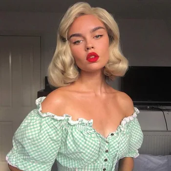 Women Vintage Off Shoulder Shirt Tie Front Crop Top Summer Plaid Puff Sleeve Blouse Lace Ruffles Tops And blouses Fashion Shirt
Women Vintage Off Shoulder Shirt Tie Front Crop Top Summer Plaid Puff Sleeve Blouse Lace Ruffles Tops And blouses Fashion Shirt