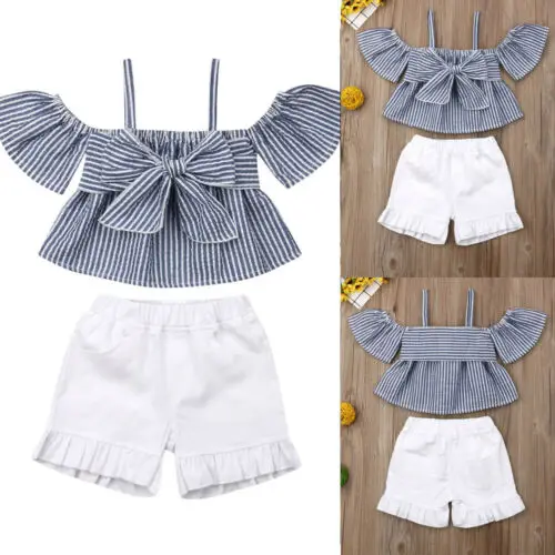 Cute New Toddler Infant Kid Baby Girl Outfit Set Off Shoulder Striped Big bow Fashion Top+Short Pants 2PCS
Cute New Toddler Infant Kid Baby Girl Outfit Set Off Shoulder Striped Big bow Fashion Top+Short Pants 2PCS