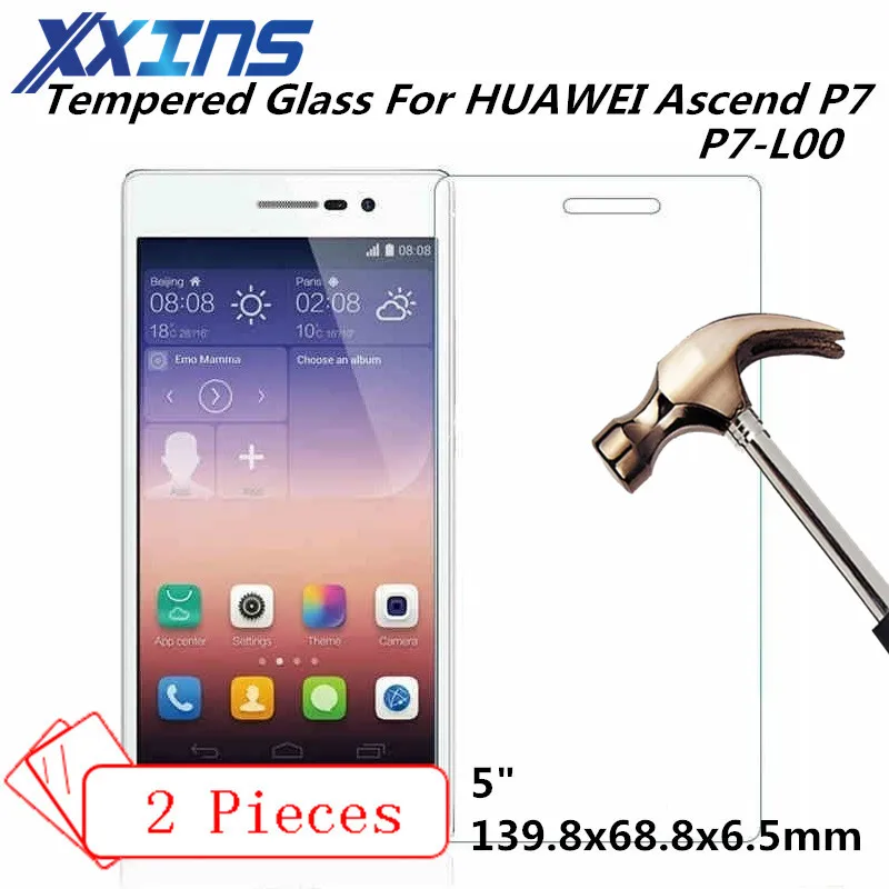 

XXINS 2PCS Tempered Glass For HUAWEI Ascend P7 P7-L00 phone Screen Protective 5 inch cover discount case film crystals free gift