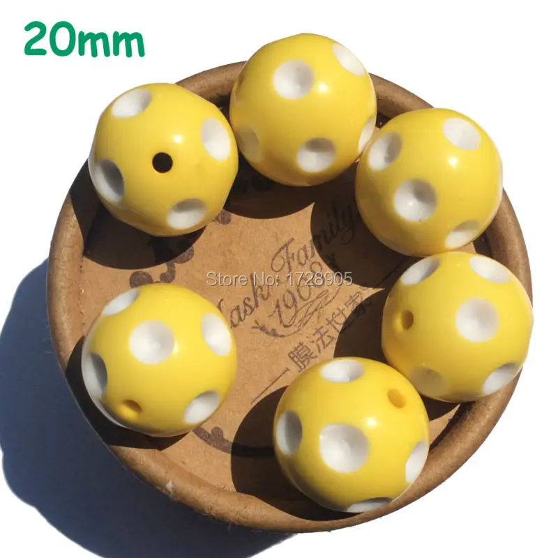 

Chunky Bubblegum Loose Beads 20mm 100pcs Fashionable Resin Mustard Yellow Round Polka Dot Beads for diy Jewelry Making