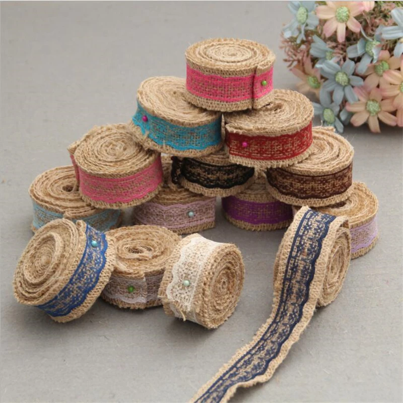 Image 2m Roll Linen Vintage Burlap Lace Table Runner Handmade Wedding Christmas Decoration Jute Burlap Band For Country Party