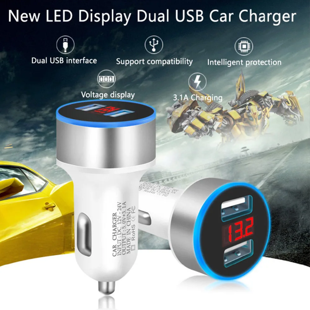 

kongyide car usb charger Dual USB 12V-24V 3.1A Mobile Phone Car Charger Adapter LED Display Fast Charging Drop Ship 18 Octo 12