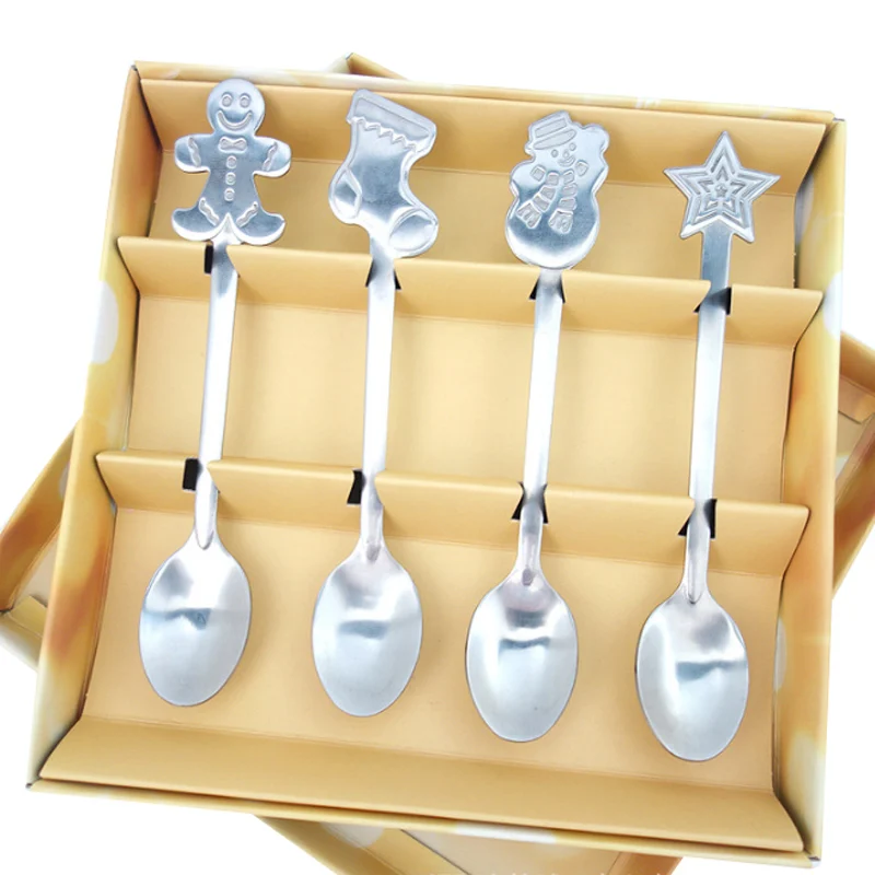 

4pcs Christmas Style Teaspoon Christmas Cutlery Flatware Decoration Accessories Stainless Steel Coffee Dessert Ice Cream Spoon