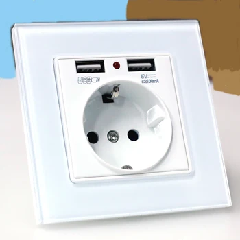 EU wall Power plug Socket with usb outlet, Glass 2A Dual USB Charger plug wall outlet, 16A 2100ma Electrical Wall Power Socket
EU wall Power plug Socket with usb outlet, Glass 2A Dual USB Charger plug wall outlet, 16A 2100ma Electrical Wall Power Socket